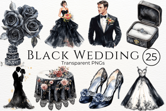 Download Black Wedding Watercolor Cliparts - Black wedding Collection